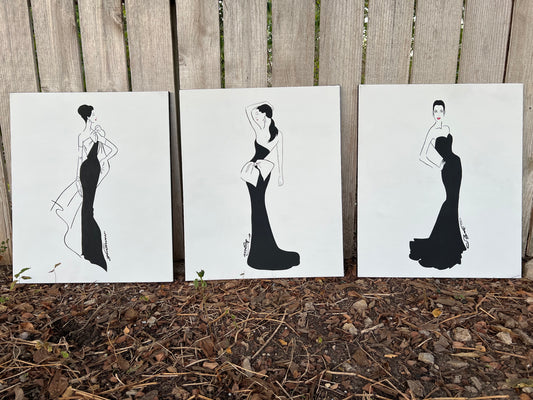 Vintage Hollywood Girls Painting Set of 3