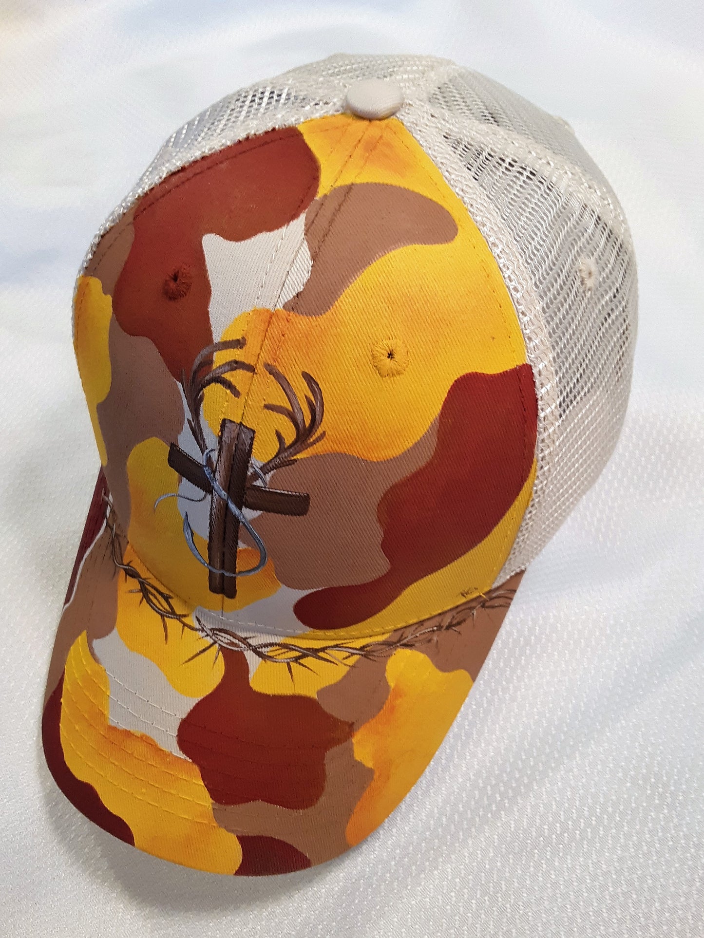 Camo Hunt Fish Rust Trucker Cap