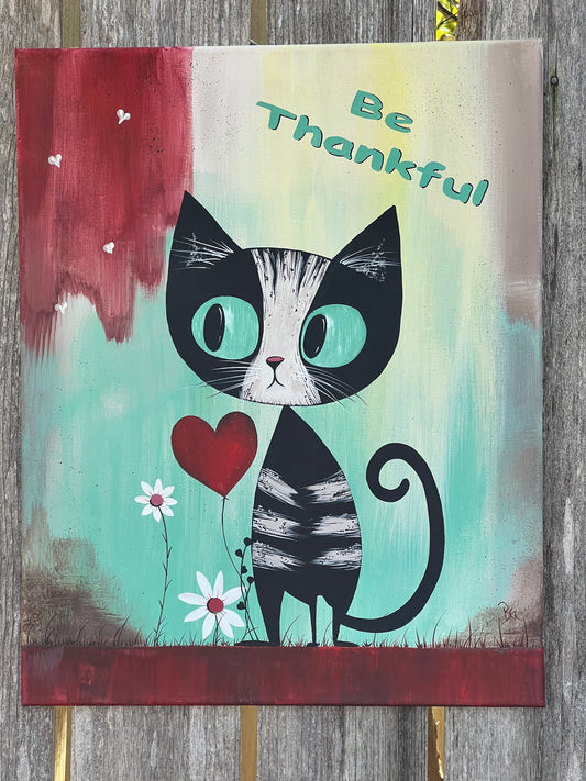Thankful Cat Painting