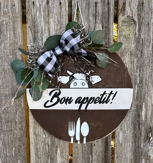 Wood Door Wreath Bon appetit