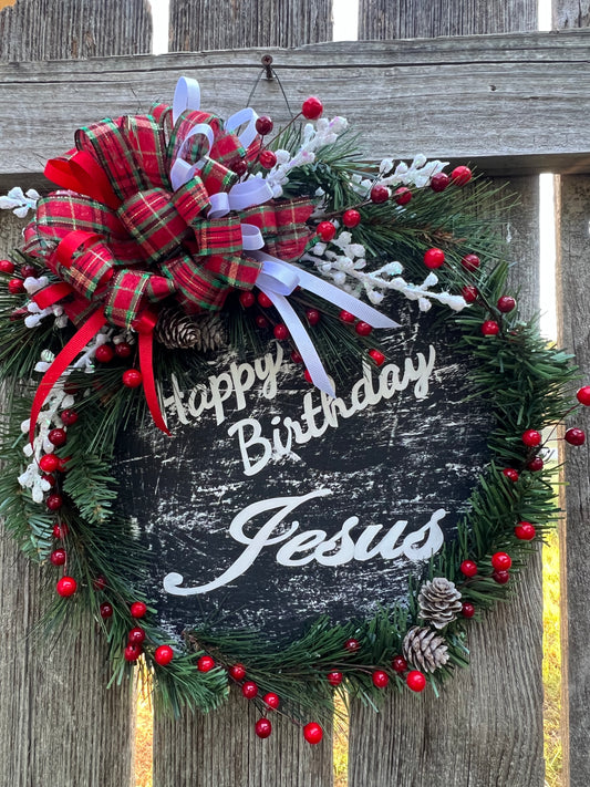 Wood Door Wreath Happy Birthday Jesus