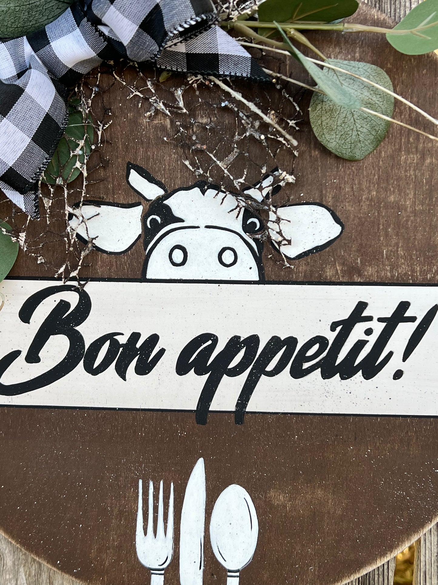 Wood Door Wreath Bon appetit