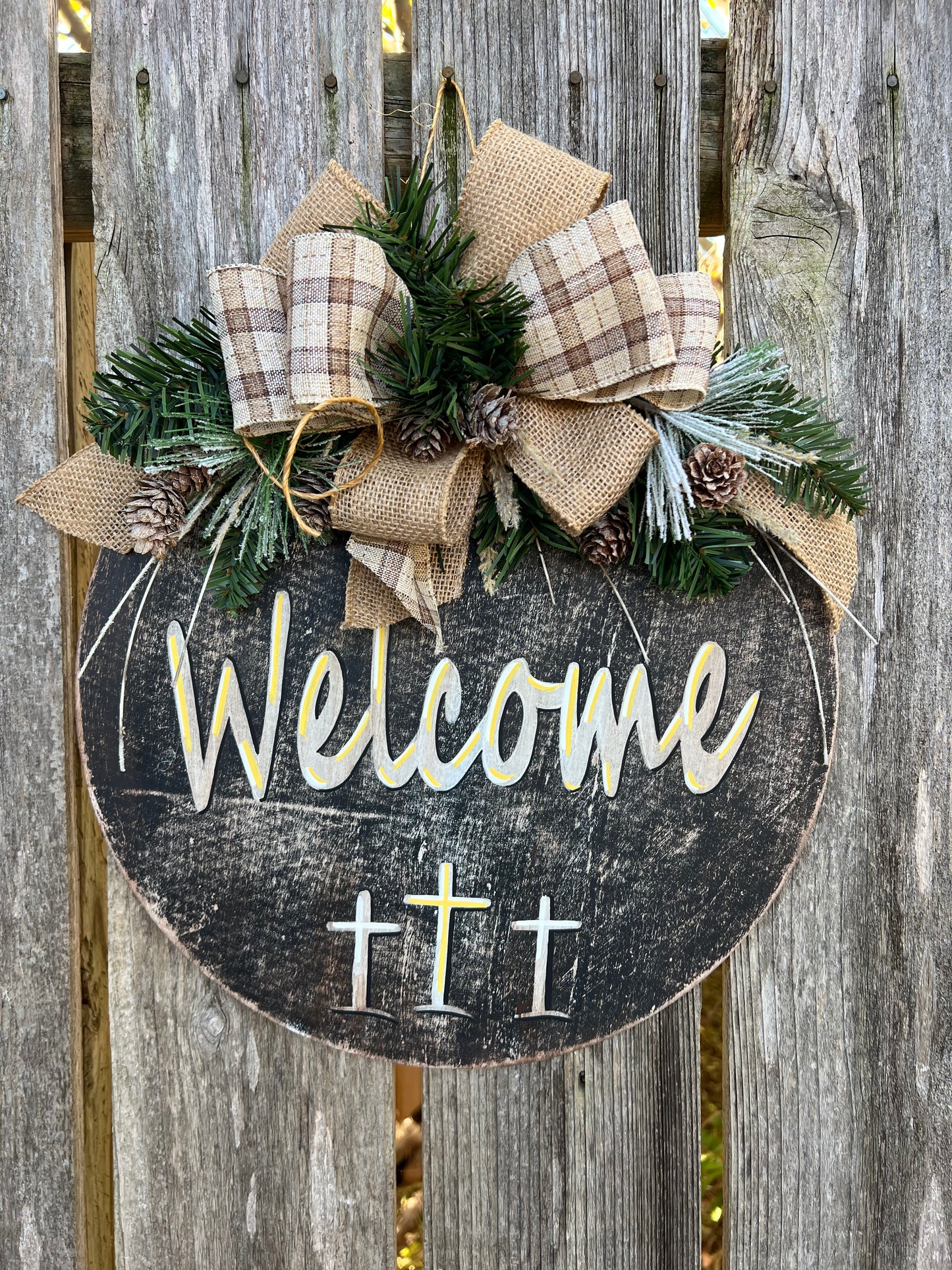 Wood Door Wreath Winter Season