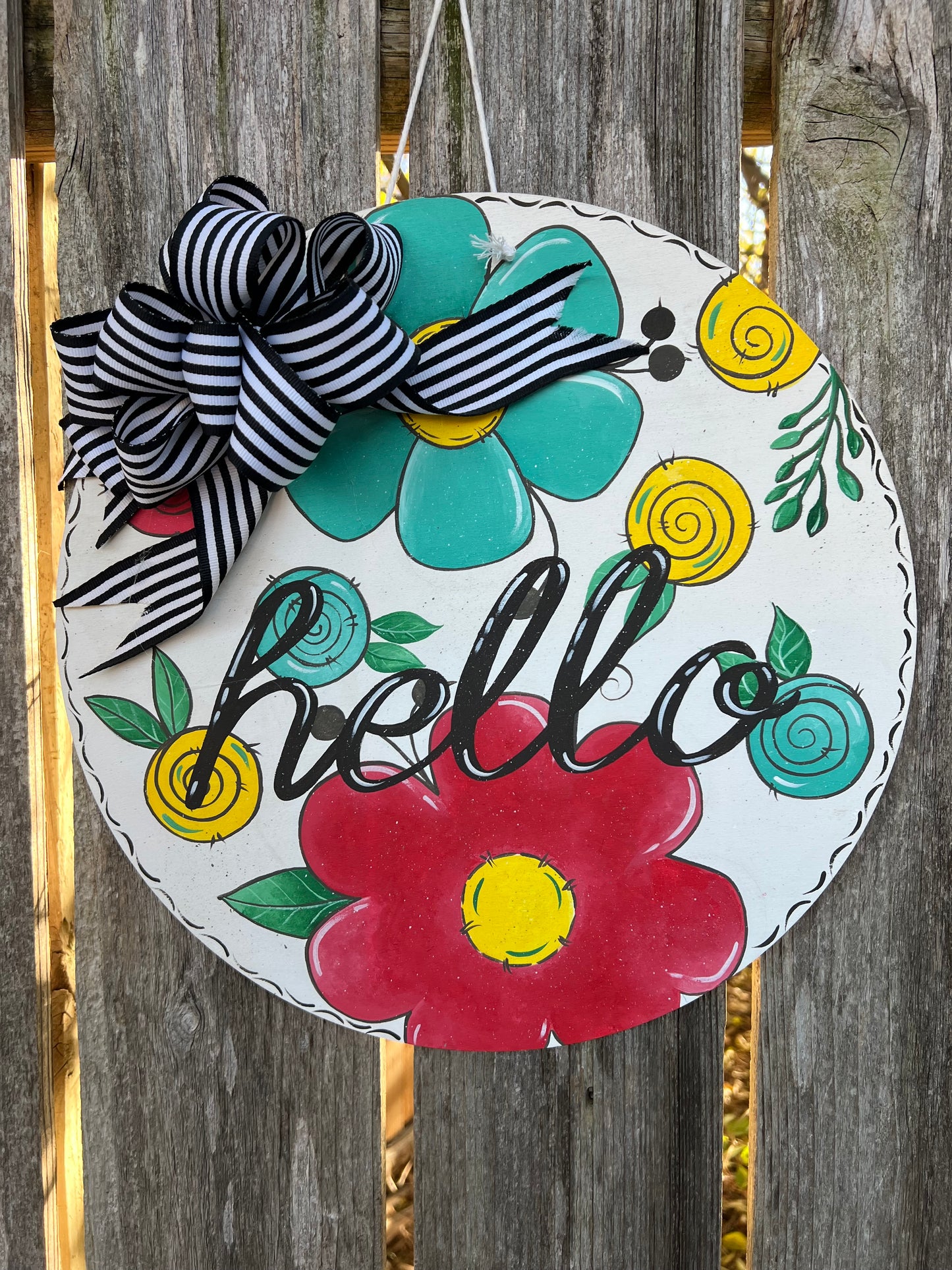 Wood Door Wreath Hello