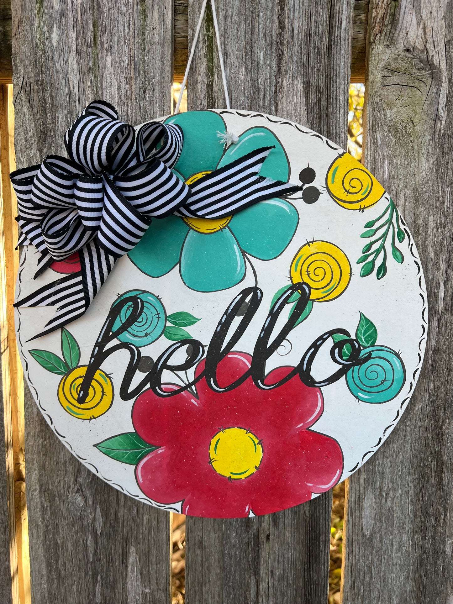 Wood Door Wreath Hello